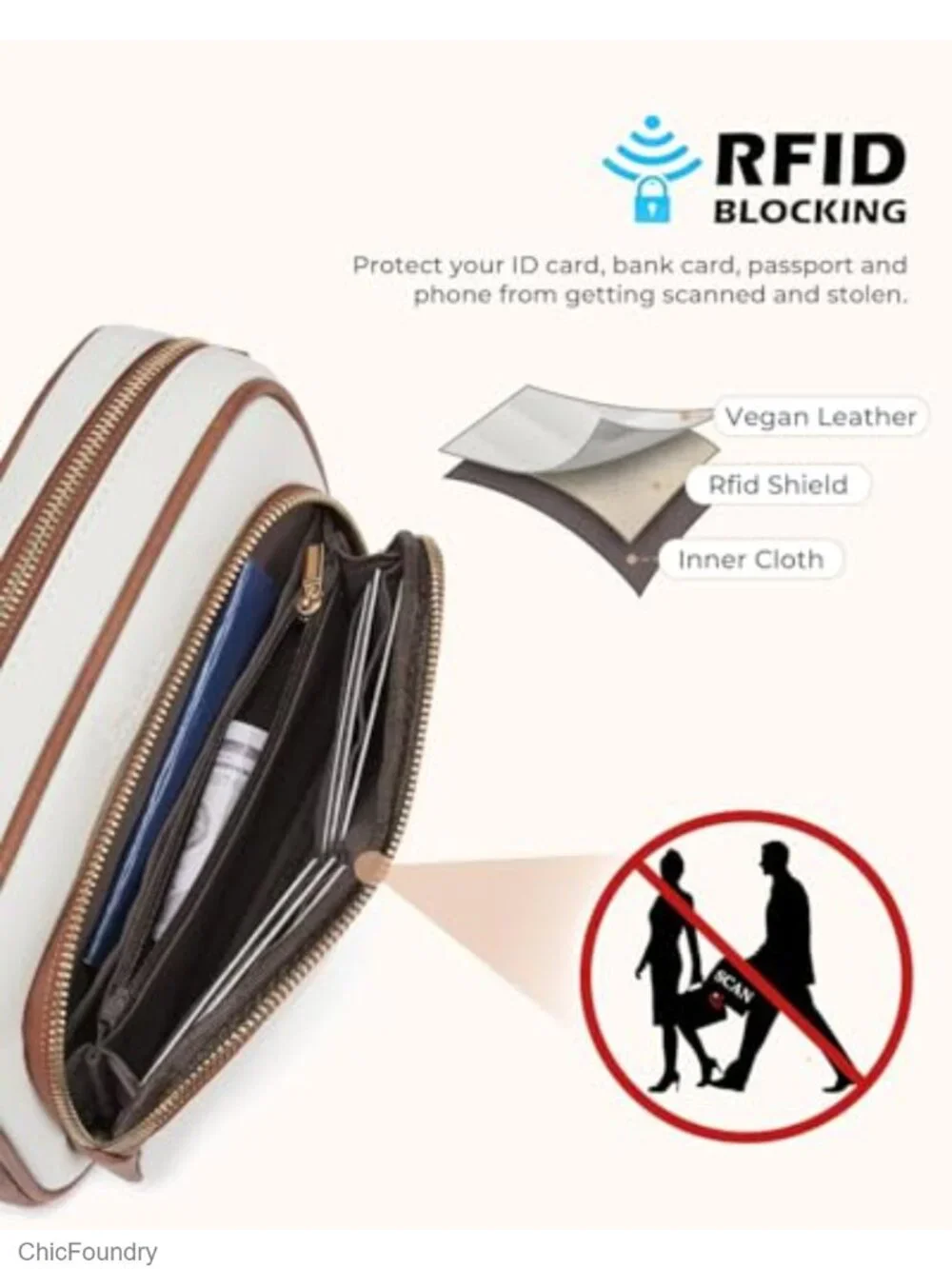 Quilted Crossbody Bag with Built-in RFID Wallet Vegan Leather